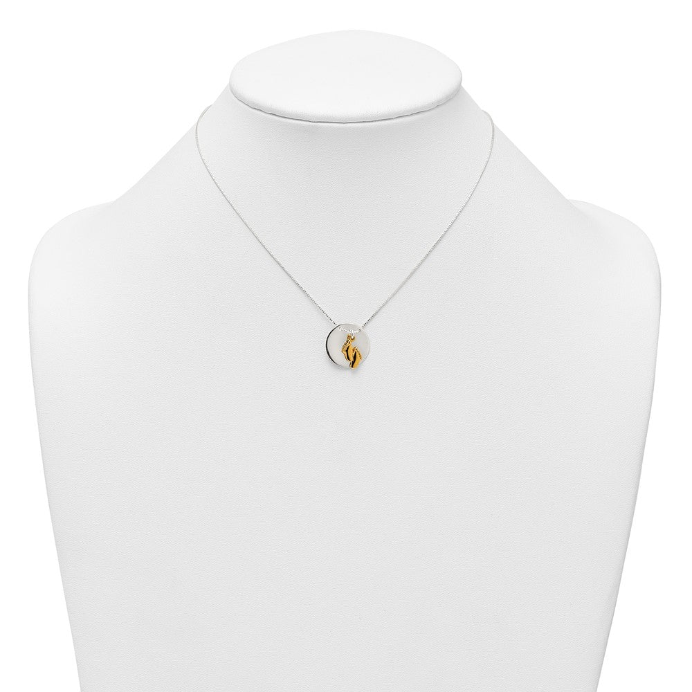 Sterling Silver Gold-tone Polished Footprint Disc Necklace