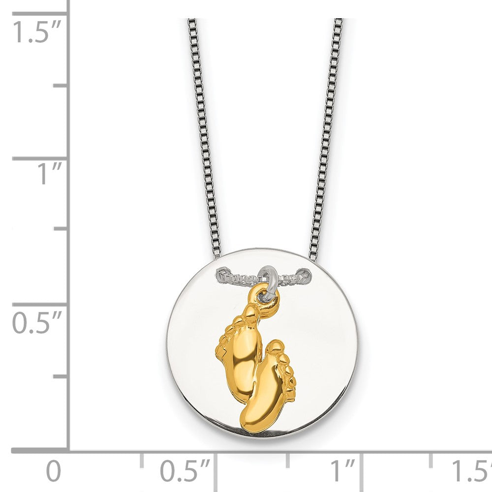 Sterling Silver Gold-tone Polished Footprint Disc Necklace