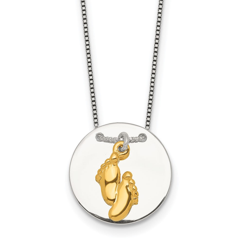 Sterling Silver Gold-tone Polished Footprint Disc Necklace