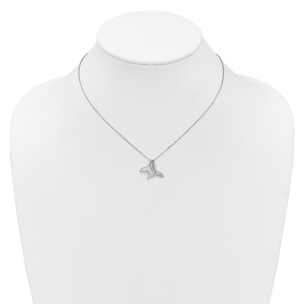 Sterling Silver RH-pltd MOP and CZ Whale Tails 16in w/ 2in Ext Necklace