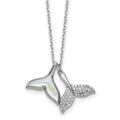 Sterling Silver RH-pltd MOP and CZ Whale Tails 16in w/ 2in Ext Necklace
