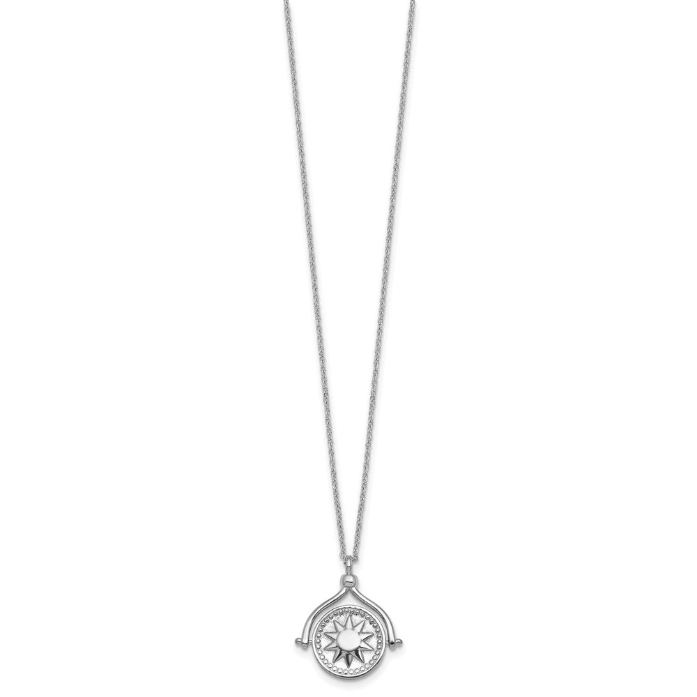 Sterling Silver RH-plated Sun Moon and Star Spin Pendant 18in Necklace