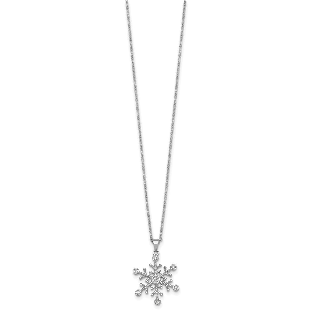 Sterling Silver RH-plated CZ Polished And Textured Snow Flake 18in Necklace