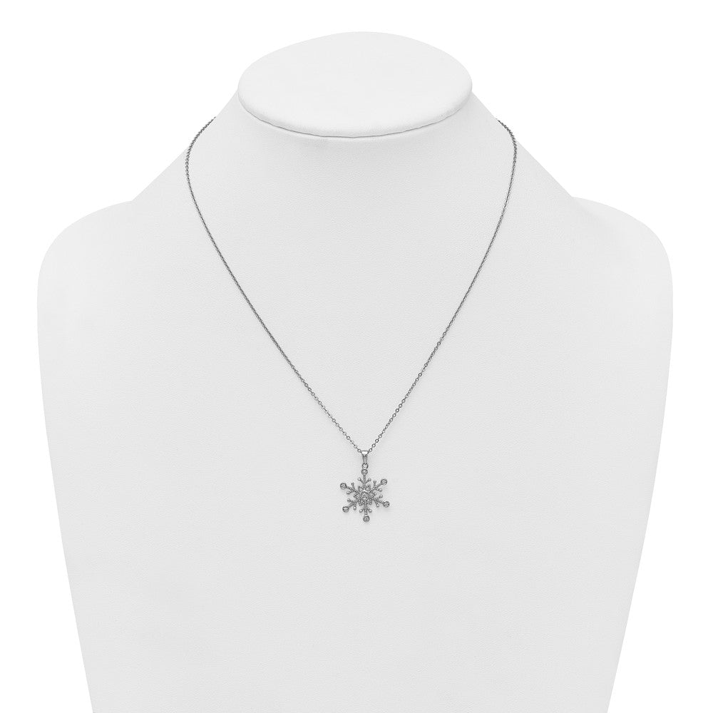 Sterling Silver RH-plated CZ Polished And Textured Snow Flake 18in Necklace