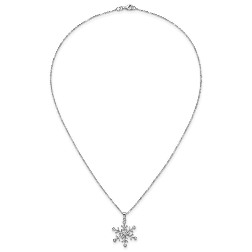 Sterling Silver RH-plated CZ Polished And Textured Snow Flake 18in Necklace