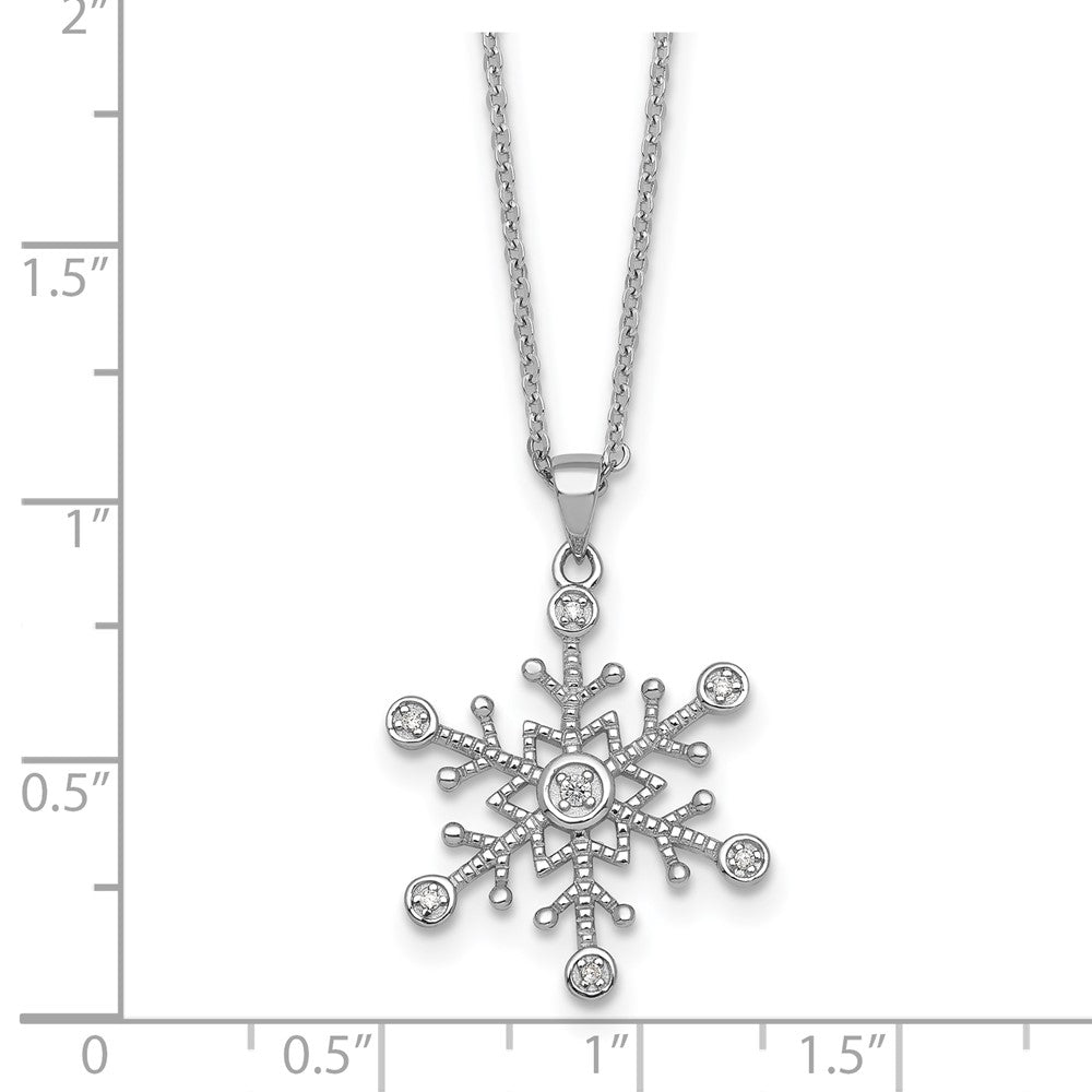 Sterling Silver RH-plated CZ Polished And Textured Snow Flake 18in Necklace