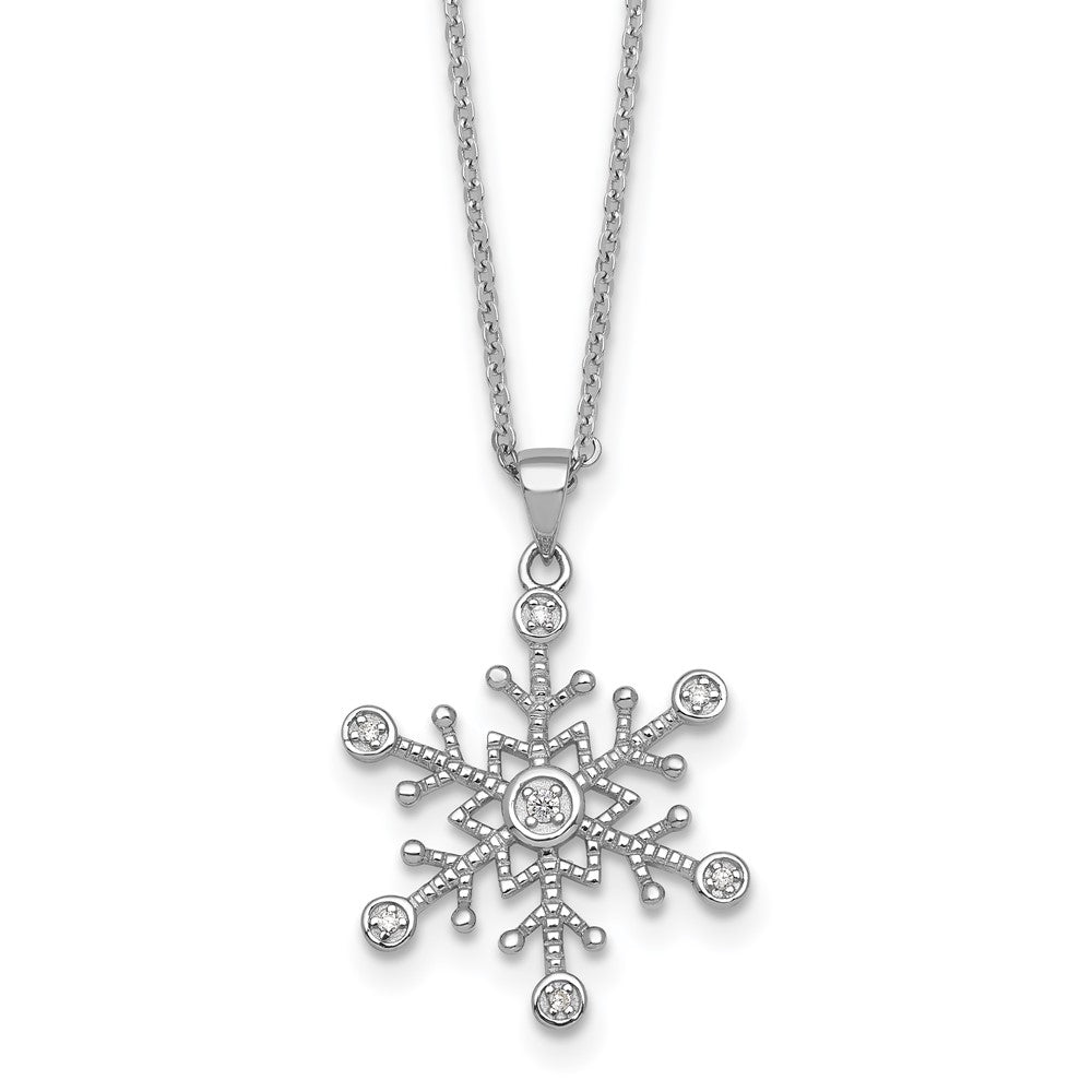 Sterling Silver RH-plated CZ Polished And Textured Snow Flake 18in Necklace
