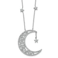 Sterling Silver RH-plated Polished CZ Moon and Stars 18in Necklace