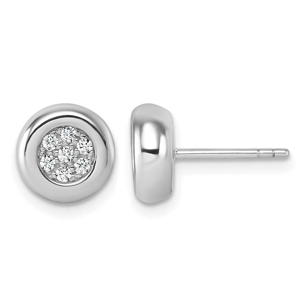 Sterling Silver Rhodium-plated CZ Cluster Round Post Earrings