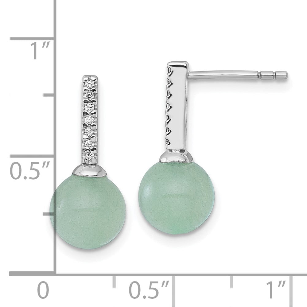 Sterling Silver Rhodium-plated Aventurine CZ Drop Earrings