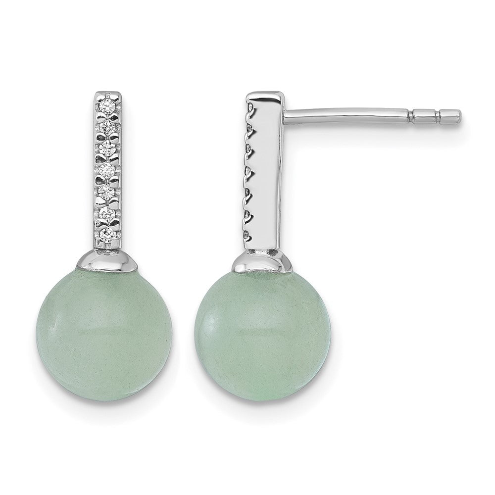 Sterling Silver Rhodium-plated Aventurine CZ Drop Earrings
