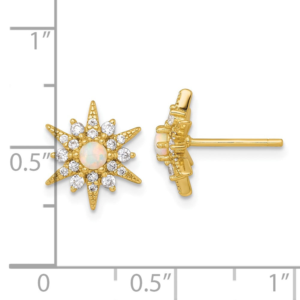 Sterling Silver Gold-plated Polished Created Opal and CZ Star Post Earrings