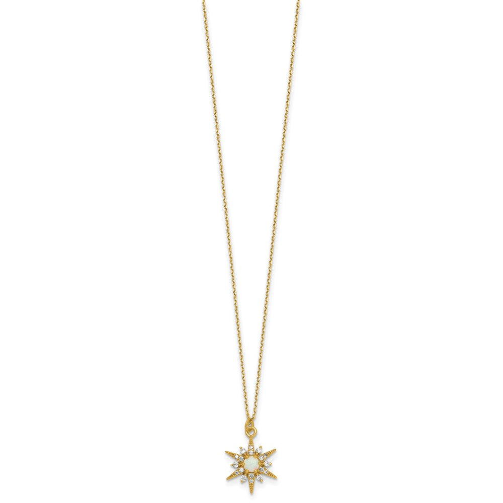 Sterling Silver Gold-plated Created Opal and CZ Star 16in w/2in Ext Necklac