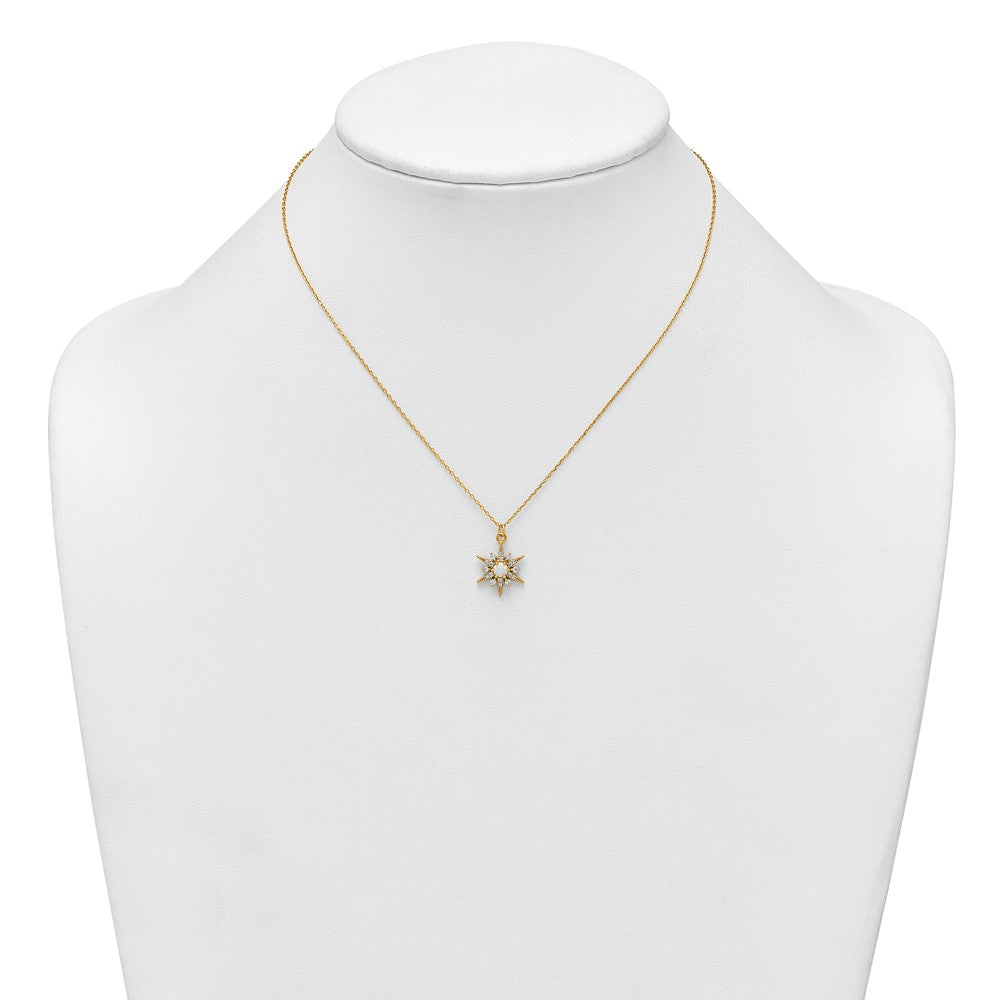 Sterling Silver Gold-plated Created Opal and CZ Star 16in w/2in Ext Necklac