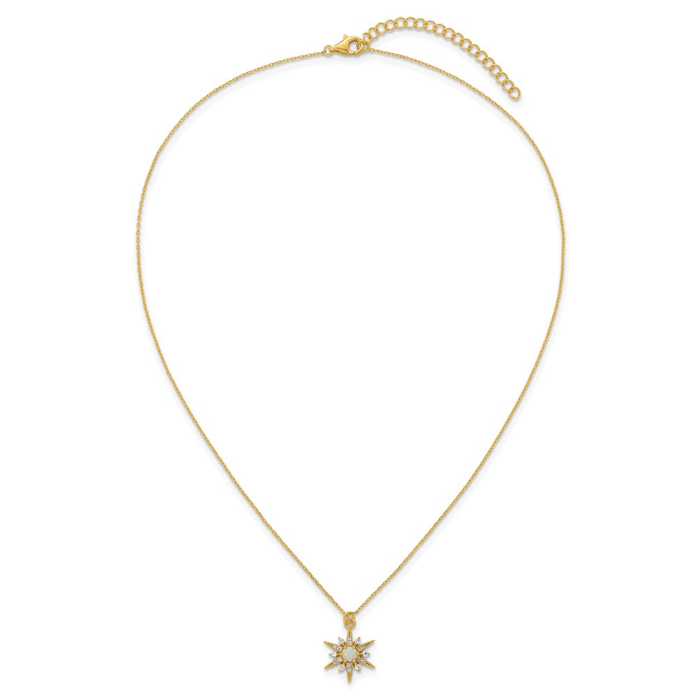 Sterling Silver Gold-plated Created Opal and CZ Star 16in w/2in Ext Necklac