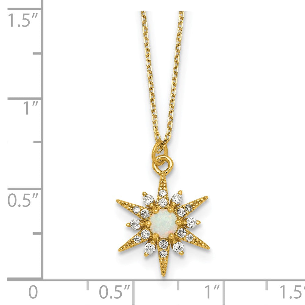 Sterling Silver Gold-plated Created Opal and CZ Star 16in w/2in Ext Necklac