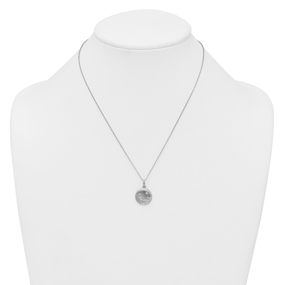 Sterling Silver Rhodium-plated Brushed CZ Circle 17.5in Necklace