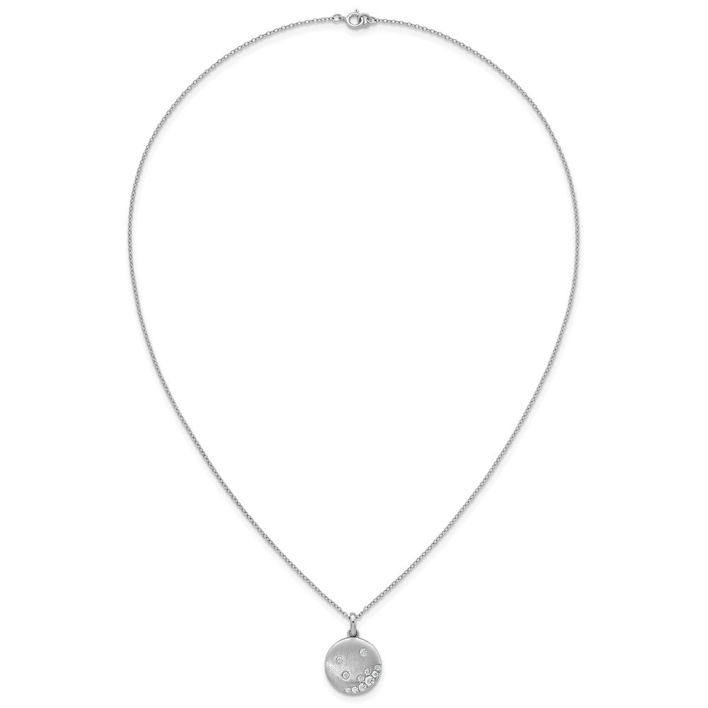 Sterling Silver Rhodium-plated Brushed CZ Circle 17.5in Necklace