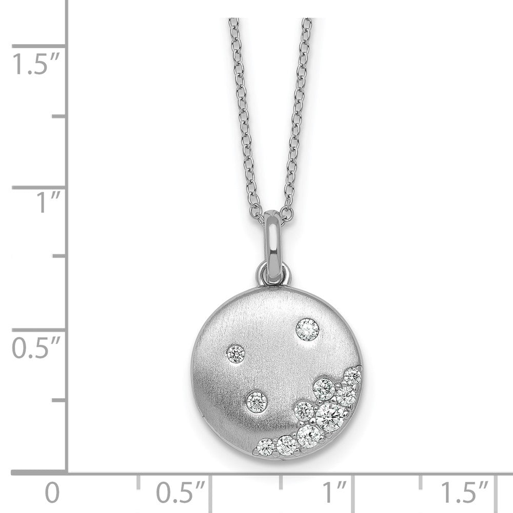 Sterling Silver Rhodium-plated Brushed CZ Circle 17.5in Necklace