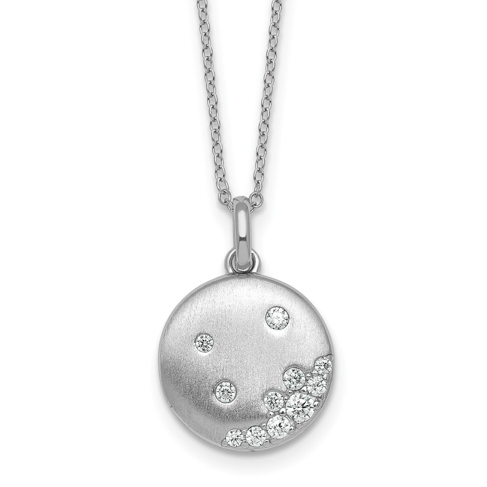 Sterling Silver Rhodium-plated Brushed CZ Circle 17.5in Necklace