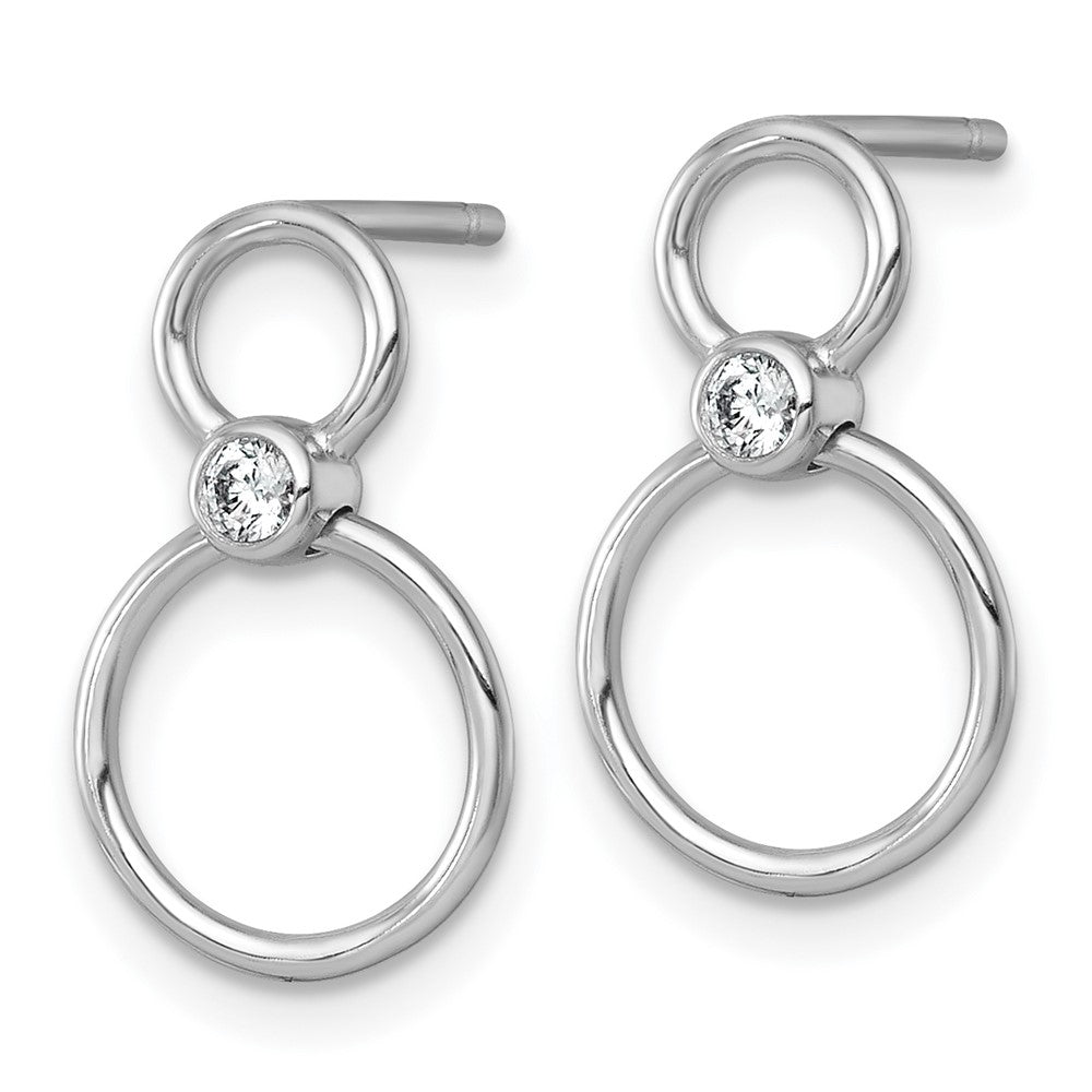 Sterling Silver RH-plated Polished CZ Circles Post Dangle Earrings
