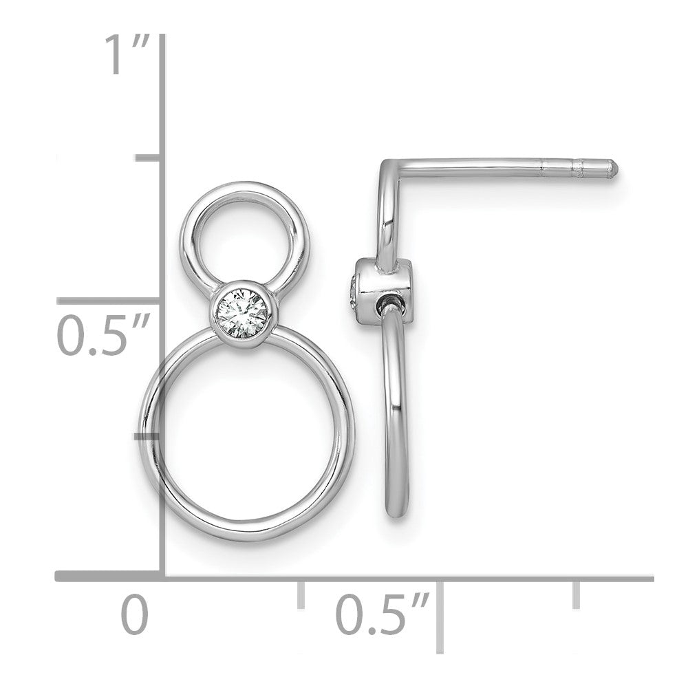 Sterling Silver RH-plated Polished CZ Circles Post Dangle Earrings