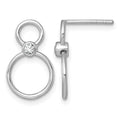 Sterling Silver RH-plated Polished CZ Circles Post Dangle Earrings
