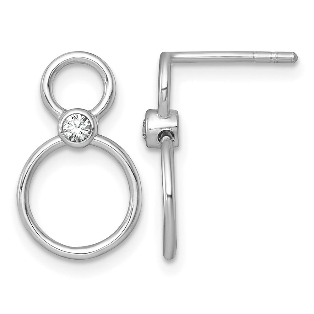 Sterling Silver RH-plated Polished CZ Circles Post Dangle Earrings