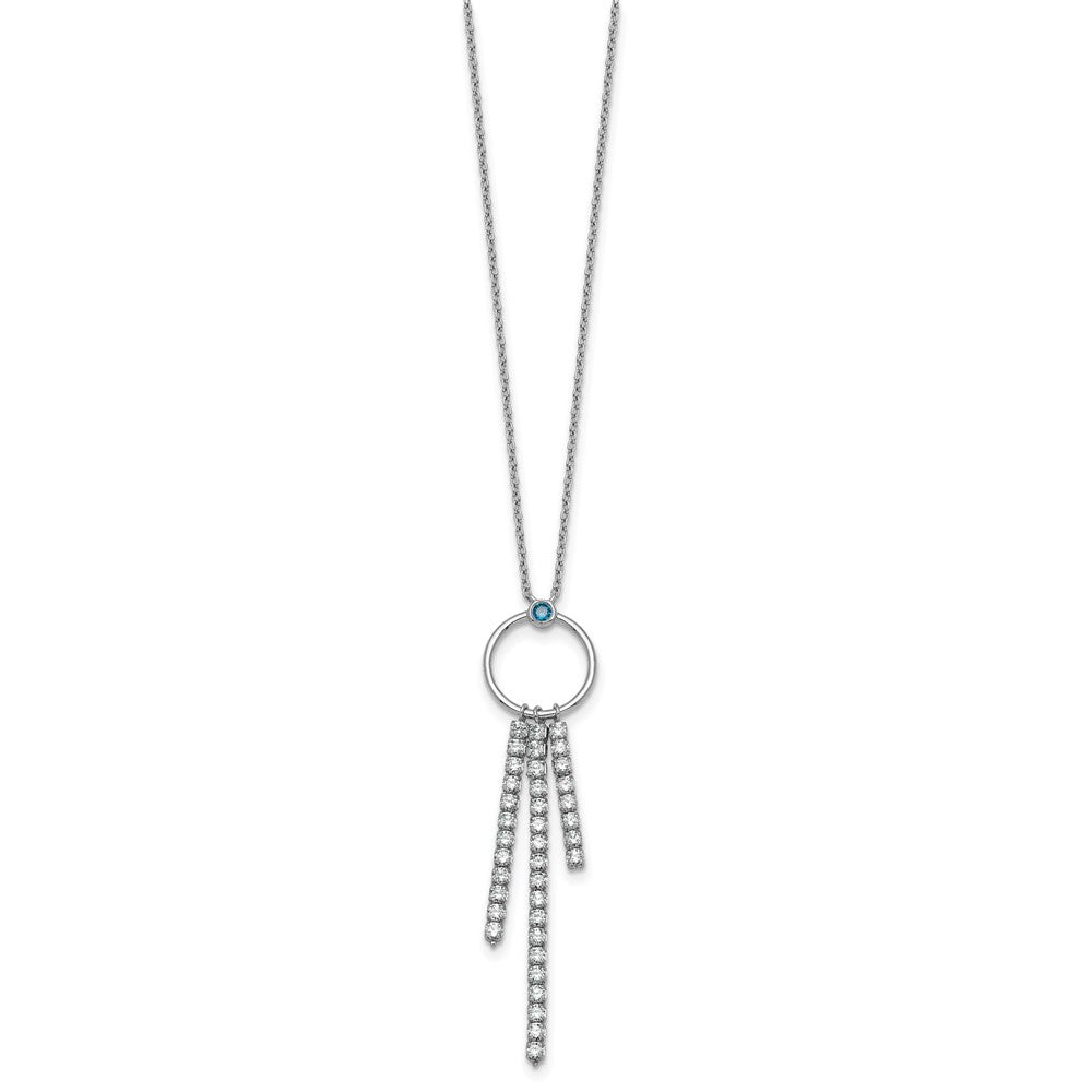 Sterling Silver RH-plated Blue & White CZ 16in w/2in ext. Necklace