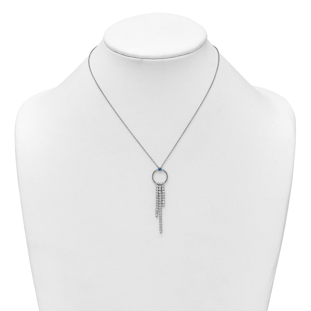 Sterling Silver RH-plated Blue & White CZ 16in w/2in ext. Necklace