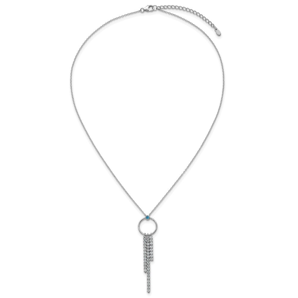 Sterling Silver RH-plated Blue & White CZ 16in w/2in ext. Necklace