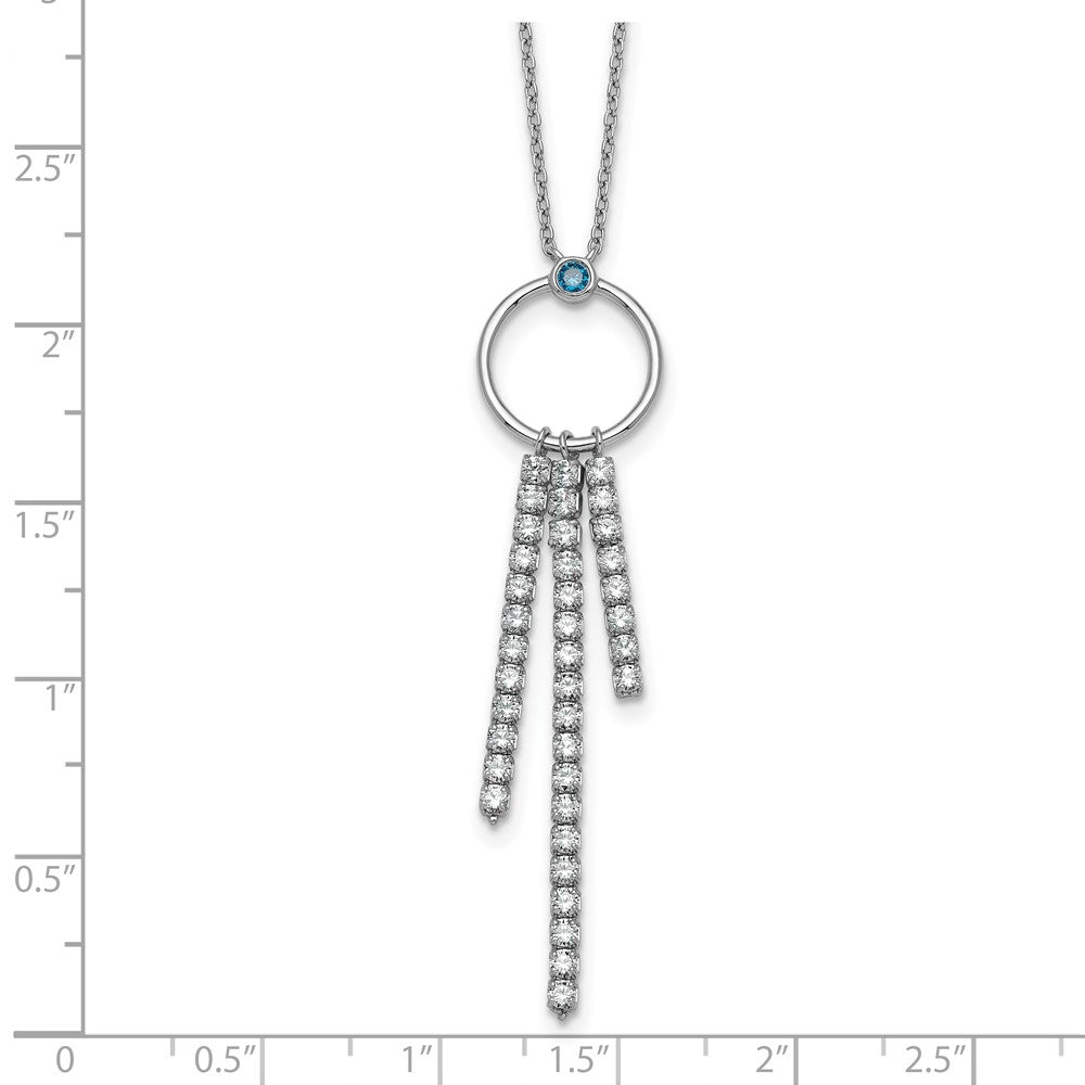 Sterling Silver RH-plated Blue & White CZ 16in w/2in ext. Necklace