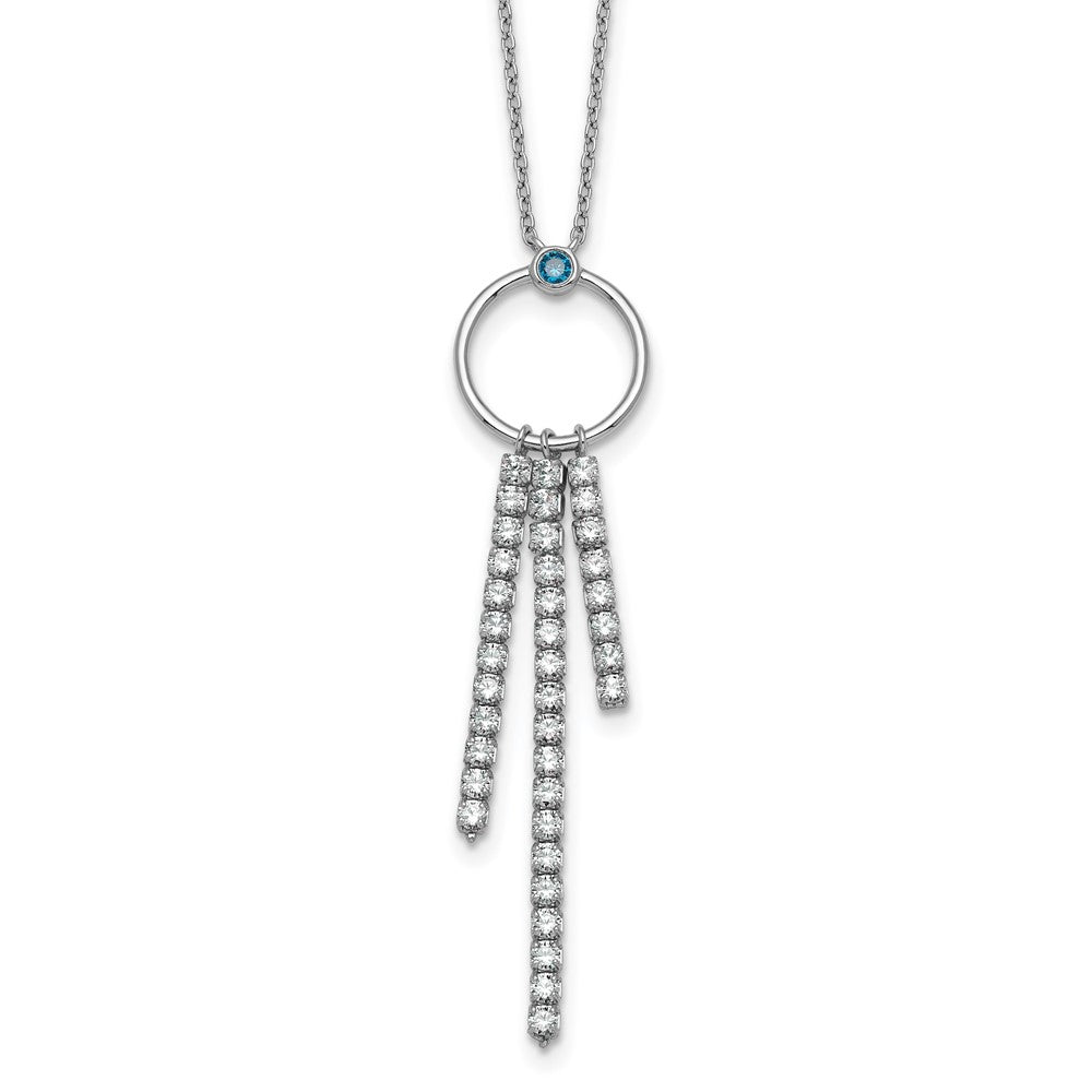 Sterling Silver RH-plated Blue & White CZ 16in w/2in ext. Necklace