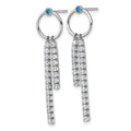 Sterling Silver Rhodium-plated Blue & White CZ Dangle Post Earrings