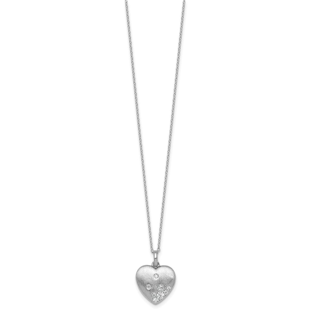 Sterling Silver Rhodium-plated Brushed CZ Heart 17.5in Necklace