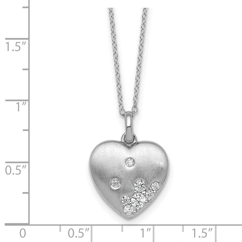 Sterling Silver Rhodium-plated Brushed CZ Heart 17.5in Necklace