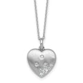Sterling Silver Rhodium-plated Brushed CZ Heart 17.5in Necklace