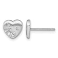 Sterling Silver Rhodium-plated Brushed CZ Heart Post Earrings