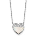 SS RH-pltd Polished Mother of Pearl CZ Heart 16in w/2in Ext Necklace