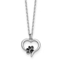 Sterling Silver Rhod-plat Heart Enamel Paw Print 16in w/1.5in Ext Necklace