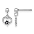 Sterling Silver Rhodium-plat Heart Enamel Paw Print Post Dangle Earrings