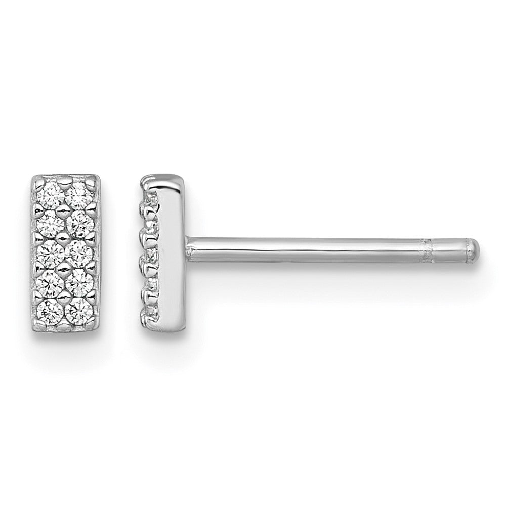 Sterling Silver Rhodium-plated Polished CZ Bar Post Earrings