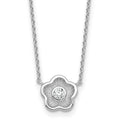Sterling Silver RH-pltd Polished Textured CZ Flower 18 Inch Necklace