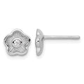 Sterling Silver RH-plated Polished Textured CZ Flower Post Earrings