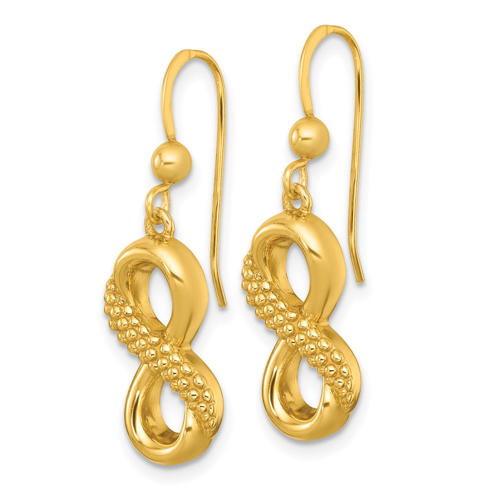 Sterling Silver Gold-tone Polished and Textured Infinity Dangle Earrings