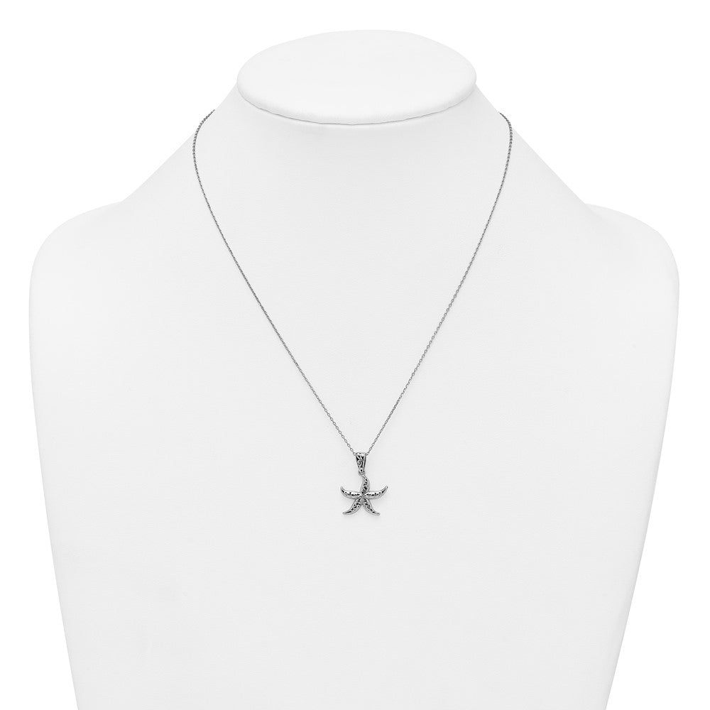 Sterling Silver RH-plated Polished/Oxidized Filigree Starfish 18in Necklace