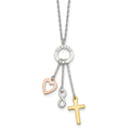 SS Gold and Rose-tone Heart Infinity and Cross BLESSED Necklace