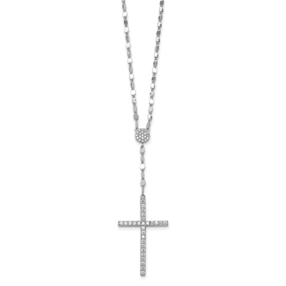 Sterling Silver RH-plated Polished CZ Cross 16in w/2in Ext Necklace