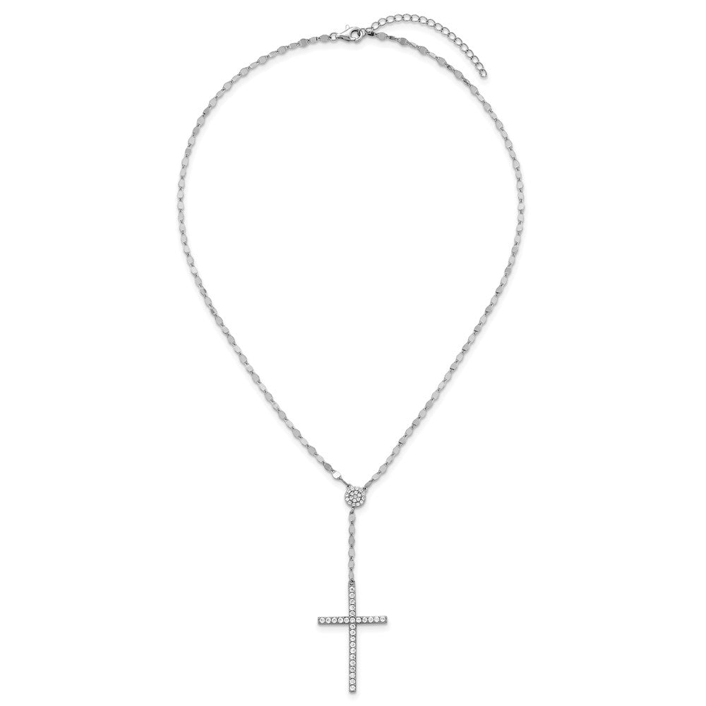 Sterling Silver RH-plated Polished CZ Cross 16in w/2in Ext Necklace