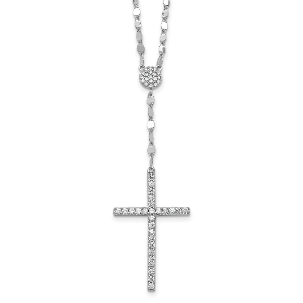 Sterling Silver RH-plated Polished CZ Cross 16in w/2in Ext Necklace